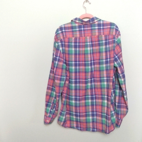 Gap Factory Pink Green and Blue Plaid Classic Fit Button Up Shirt Size Large - Picture 3 of 10